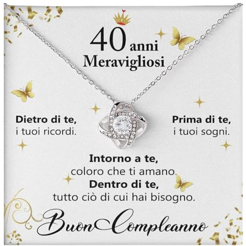 Bramart Collana Donna Idea Regalo Compleanno 40 Anni Finitura in Oro, Argento Idee Regali per lei Festa Evento speciale - Cofanetto con DEDICA incluso (40 Anni)