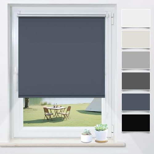 Verdunklungsrollo Klemmfix ohne Bohren Dunkelblau B50 x H170cm(Stoffbreite 45cm) Fenster Rollos für innen Verdunkelungsrollo Thermorollo Klemmrollo Seitenzugrollo Fensterrollo Rollo Verdunkelung
