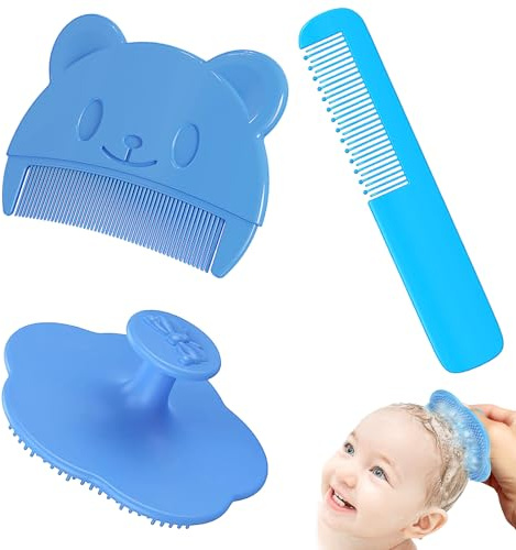 Peine Bebe,3 Piezas Cepillo de Baño para Bebe Cepillo Costra Láctea Bebe Cepillo de Masaje de Silicona Peine de Masaje y Cepillo de Baño Apto Cepillo de Ducha Bebe para Recién Nacidos,Bebés