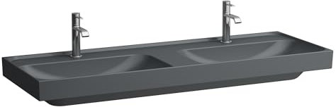 LAUFEN Meda Doppelwaschtisch, unterbaufähig, 1300x460mm, 1 Hahnloch je Becken, ohne Überlauf, H8141127581111, Farbe: Graphit matt