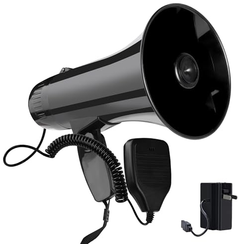 Haut-parleur mégaphone 35 W avec enregistrement vocal intégré | Mégaphone puissant avec micro et sangle amovibles | Portée jusqu'à 300 mètres pour les activités en intérieur et en extérieur - Noir