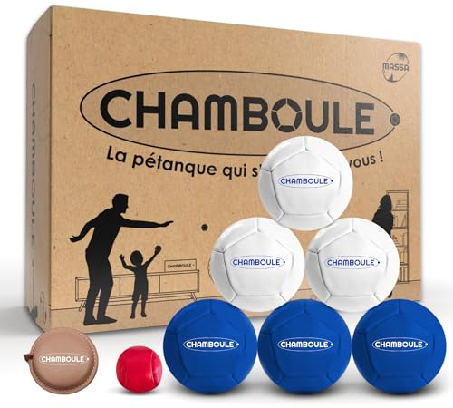MASSA | CHAMBOULE - Set di bocce per interni ed esterni - Palline blu e bianche - Kit con Maiale, Metro e Borsa per il trasporto - Bocce Tutto Terreno