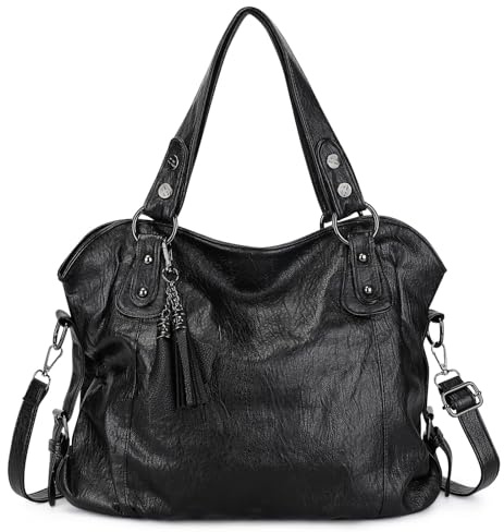 VINBAGGE Bolso de Mujer,Bolsos Negros Mujer Bolsos de Mano para Mujer Bolsos Mujer de Cuero PU Casual Bolsa Tote Gran Capacidad Comprar/Ocio/Negocios/Viajar, Negro