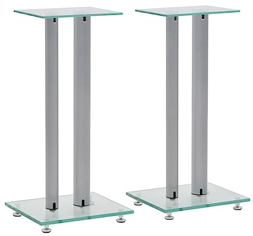 1 Paire de Pieds D'Enceintes, Support D'enceinte pour Haut-parleurs, Universel Pieds Enceintes, Support Enceinte Home Cinema, Facile À Assembler, Verre trempé Design 2 colonnes Argenté