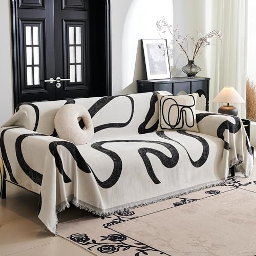 MYSKY HOME Couch Überzug L Form Kratzschutz Sofa Katze Sofa Cover 3 Seater | Schwarze Kurve,1er Set,230x340cm,Chenille Sofa Überzug Weich Dauerhaft,Jacquard Haustiere Freundlich Sofaüberwurf