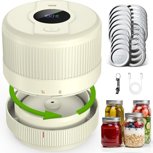 Wothfav Envasadora al Vacio para Tarros Cristal, Sellador al Vacío Mason Jar, Mason Jar Vacuum Sealer, Parada Automática, Tarros Mason para Conservación y Fermentación de Alimentos, Blanco Roto