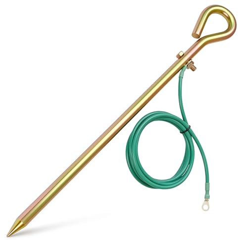 Gecyfit Portable Grounding Rod – 17.5 Solid Steel Ground Rod with 6ft 12 AWG Wire for Electric Fence, Earthing, Antenna, Portable Generators, Solar Panel, Ham Radio & Pool