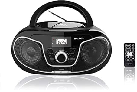 Roxel RCD-S70BT Portable Boombox CD Player with Remote Control, FM Radio, USB MP3 Playback, 3.5mm AUX Input, Headphone Jack, LED Display Wireless Music Streaming(Black)