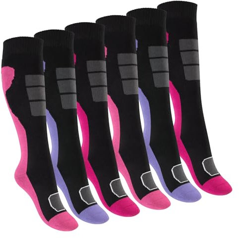 Footstar Kinder Outdoor Kniestrümpfe (6 Paar) Bunte Strümpfe mit Thermo-Effekt - Variante 1 Lila Pink 31-34