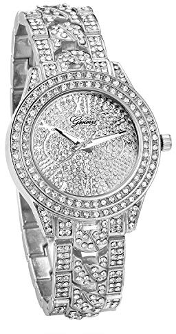 JewelryWe Uhr Damen Herren Luxus Armbanduhr mit Strass Glitzer Metallarmband Analog Quarz Uhr Muttertag