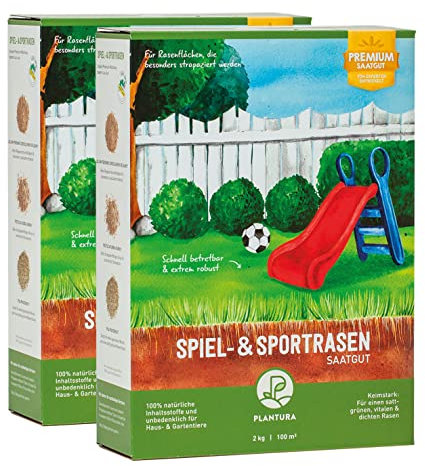 Plantura Spiel- & Sportrasen, 4 kg, strapazierfähiger Rasen für Kinder & Haustiere, Premium-Saatgut