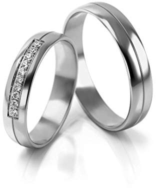JC Trauringe Silber 925 Paarpreis Eheringe Silber I Edle Verlobungsringe breit 4,0 mm I Partnerringe mit Gravur in edler Schatulle I 2 Hochzeitsringe Herrenring ohne & Damenring mit Steinen I PL318-S