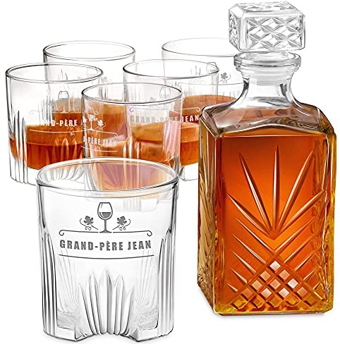 Maverton Carafe whisky et 6 verres - Ensemble en cristal - Cadeau d’anniversaire pour femme - gravés - Ensemble avec verres personnalisés - Grand-mère