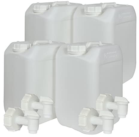 Garrafa con Grifo Blanca 10 litros. Apta para uso alimentario. Boca ancha. Idónea como depósito de agua potable. Resistente a químicos. (4 Unidades).