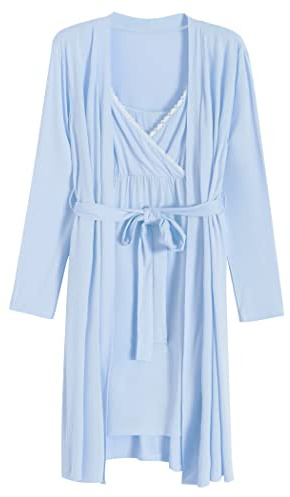 Latuza Women's Viscose Nursing Nightgown and Robe Set M Light Blue