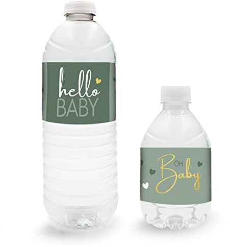 Wasserflaschen-Etiketten für Babyparty, Grün und Gold, 24 Aufkleber