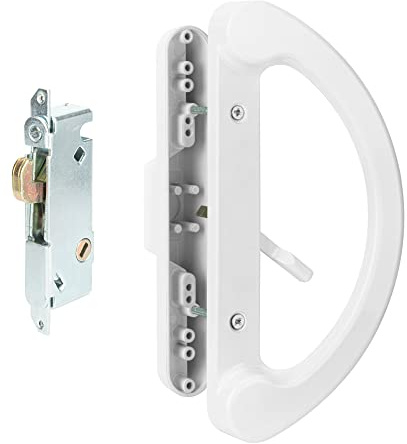 SANKINS Schiebetürgriff-Set mit Einsteckschloss, vollständiger Ersatz, weißer Druckguss, nicht geknüpftes Torgriff-Set für Schiebetüren, passend für 3-15/16 Zoll Lochabstand