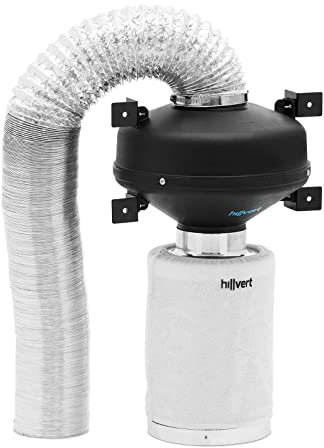 hillvert HT-AF-30 Kit aspirazione aria - Filtro ai carboni attivi 30 cm, ventilatore a tubo, tubo di scarico - 249,6 m³/h - Uscita Ø 100 mm