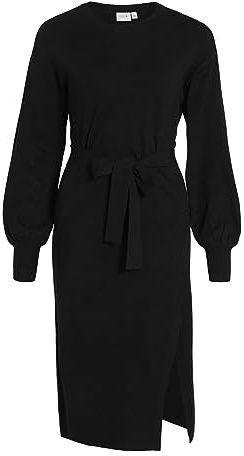 Viricky L/S Belted stickad klänning/Ka, svart, S