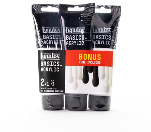 Liquitex Basics Acrylic Paint Set, 3 x 118ml (4-oz.) Tube Paint Set, Two White & One Black