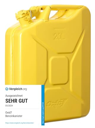 Oxid7® by BW Benzinkanister Metall 20 Liter - Kraftstoffkanister Gelb RAL 1018 - TÜV-geprüft, UN-zertifiziert - 0,9mm Stahl DIN 7274 - Für Benzin, Diesel, E10, 2-Takt - Made in Europe