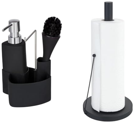 WENKO Spül-Set Empire, 4 in 1 - Spülmittelspender, Spülbürste & Küchenrollenhalter Clayton, Black Outdoor Kitchen Rollenhalter