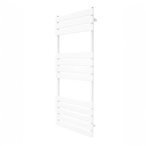 Radiatore Verticale Per Asciugamani A Pannello Piatto Di Design 1200mm X 450mm Binario Riscaldato Per Bagno Bianco Montato A Parete In Acciaio Kit Di Fissaggio E Staffe Con Spazzola Inclusi