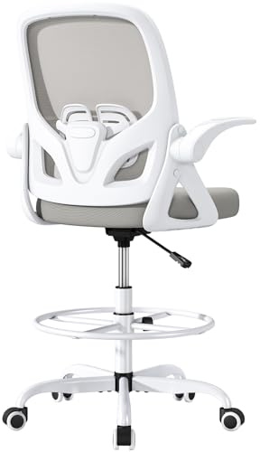 ORRSAKER Drafting Chair Tall Office Chair for Standing Desk, Breathable Mesh Ergonomic Computer Desk Chair with Flip-Up Armrests, Adjustable Lumbar Support and Footrest Ring,300 LBS，Gray