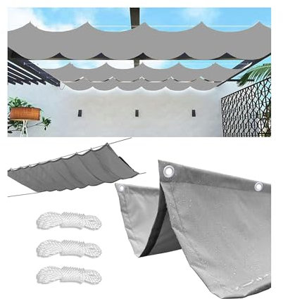 Retráctil Toldo Vela Rectangular 2x2.5M(AxL) Toldos Exterior Terraza Impermeable Ondulada Toldo Vela de Sombra con Ojales y Cuerdas 95% protección UV para Exterior Patio jardín Gris Claro
