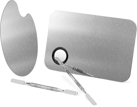Yesaler Palette de Mélange Acier Inoxydable avec Spatule Outils Palette de Mélange d'art d'ongle pour Le Mélange Cosmétique de Colorant (Carrés et Ellipses)