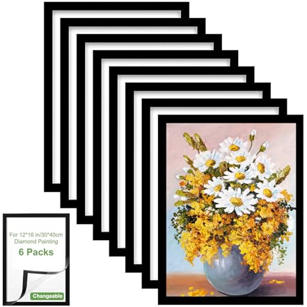 SciFiVisi Lot de 6 cadres de peinture diamant - 30 x 40 cm - Noir - Cadre photo magnétique - Autocollant - Pour peinture diamant 5D - Cadre magnétique pour décoration murale à la maison