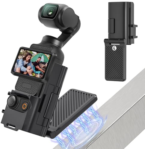 Nakelulu Magnetic Mount Stand for Osmo Pocket 3, 180° Rotating Magnet Bracket Expansion Adapter Holder with Cold Shoe, Pocket 3 Accessories Suitable for Desktops, Railings, and Metal Surfaces