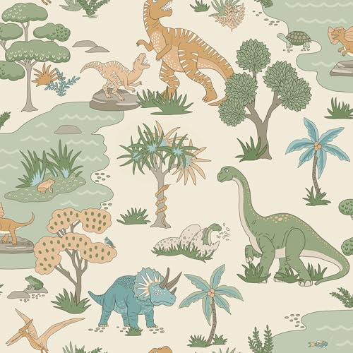 Holden Storybook Dino Zoo Cute Dinosaur Themed Wallpaper with Prehistoric T-Rex Velociraptor Snakes Animals for Children's Bedroom Nurseries for Boys and Girls Cream/Multi (14012)