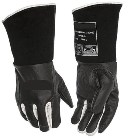 Guanti da Saldatura in Pelle Guanti da Lavoro di Sicurezza Nero SOFTouch Anti Calore Argon Saldatore ad Arco Pelle Bovina TIG Mig MMA Fuoco Scintilla a Prova di Spruzzi