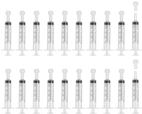 sourcing map Siringhe per l'alimentazione con tappo, siringhe in plastica per l'alimentazione di liquidi per animali domestici, strumento di misurazione senza ago, 5 ml, (bianco, 20 pezzi), destinate