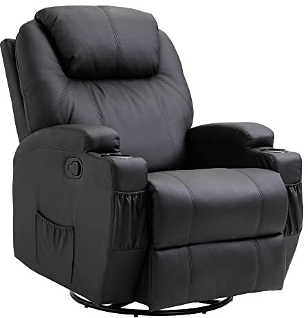 VSOGA Elektrisk massagestol, 165° lutning, 5 massagelägen, fotstöd, fjärrkontroll, TV-fåtölj, konstläder, svart, 84 x 92 x 109 cm