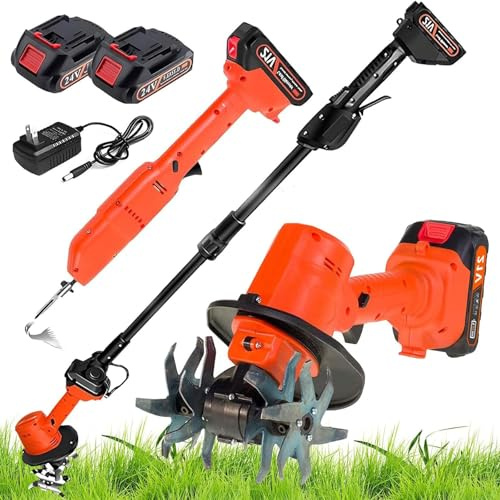 Electric Mini Digging Hoe,Cordless Tiller Cultivator Hoe & Weeder with Telescopic Pole,4 Working Width, Hand-held Micro Tiller Weeding Machine,Tiller Garden Tools,for Cutting Grass,Soil Preparation