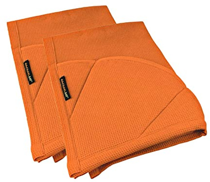 Rachael Ray Kitchen Towel, Oven Glove Moppine - 2-in-1 Ultra Absorbent Kitchen Towels with Heat Resistant Padded Pockets Like Pot Holders and Oven Mitts to Handle Hot Cookware - Burnt Orange, 2 Pack
