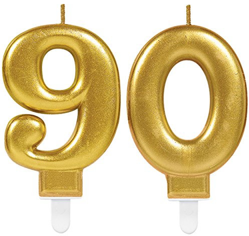 Carpeta Lot de 2 bougies numérotées en forme de chiffre 90 Doré 11 cm x 9 cm
