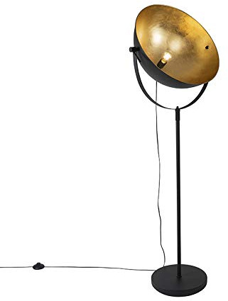 Qazqa Industrie Stehleuchte, Stehlampe - Magnax - Schwarz Gold, max. 60W, Geeignet für LED, 187cm, Ideal als Schlafzimmerlampe und Wohnzimmerlampe