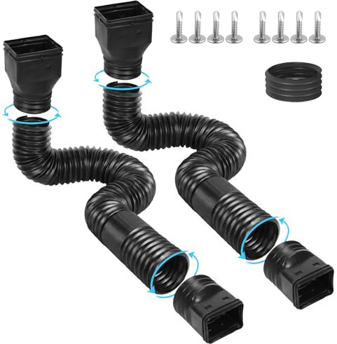 Ogutter Rain Gutter Downspout Extensions, Downspout Extender for Rainwater Drainage Flexible, Extendable 58+66 Down Spout Drain Extension Pipes (2 Pack, Black)
