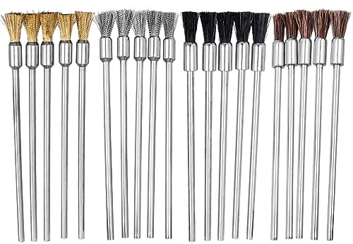Treki 20 Stück Mini-Bürsten aus Metall, Bohrer, Bürste in Stiftform, Messing, 4 Stile für Reinigung, Dekontamination, Entgraten, Entfernen von Rost und Korrosion