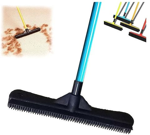 Pet Hair Remover Broom, Multi-surface Squeegee Rubber Broom, Rubber Broom Pet Hair Remover, Heavy Duty Pet Hair Remover Broom, Carpet Rake for Pet Hair Removal,for Carpets,Mats,Couch (Blue)