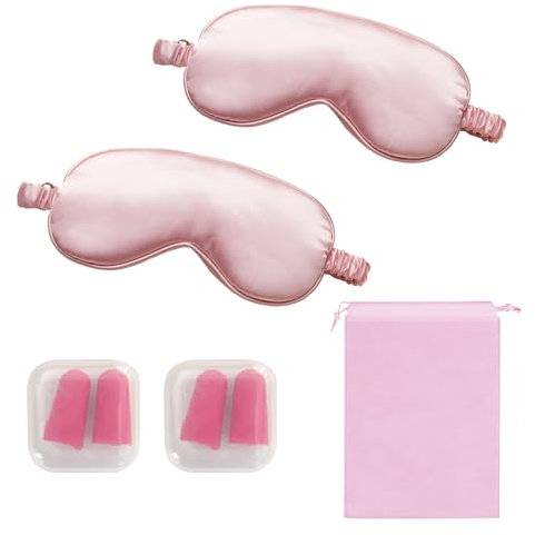 2 maschere per gli occhi del sonno, 2 tappi per le orecchie in spugna, 1 tasca portaoggetti, maschera per gli occhi in seta double face, maschera per gli occhi anallergica con blocco della luce,