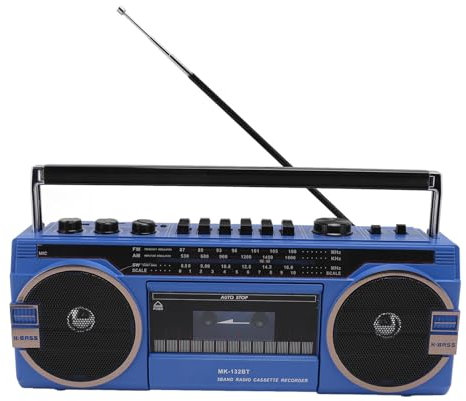 Lecteur de Cassettes Portable, Boombox Bluetooth Rétro avec Radio AM/FM/SW, Lecteur de Cassettes et Enregistreur, Haut-Parleur Stéréo intégré, Emplacement USB/SD, Entrée Aux