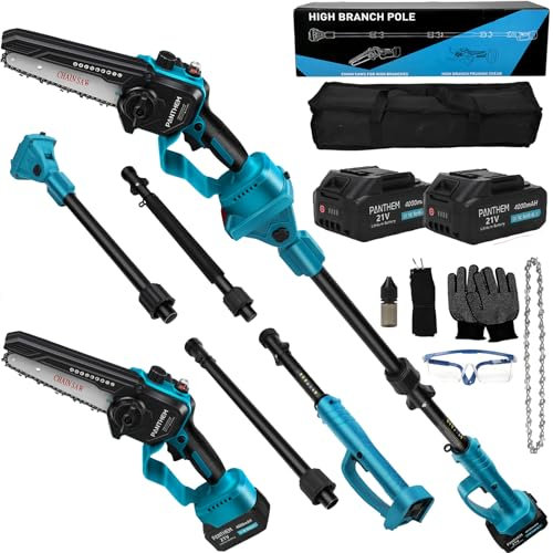 2-in-1 Cordless Pole Saw & Mini Chainsaw with Battery, Handheld Electric Pole Chain Saws 21V 2 * 4000mAh Batteries, 6 inch 15 Foot MAX Telescopic Reach Pole Chainsaw for Tree Trimming