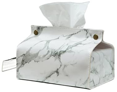 ETZRYSYB Tissue Box Tissue Box Box Container Leather Marble Pattern Napkin Tissue Holder Paper Bag Cosmetic Box Box Bag Organizer(White)