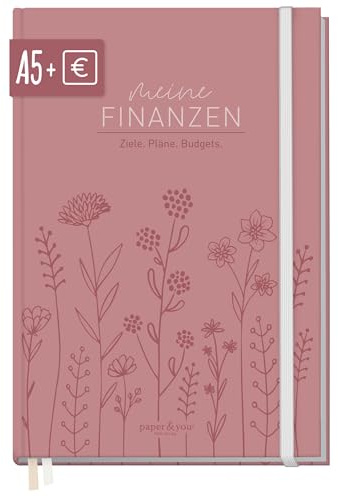 paper&you® Finanzplaner A5+ für 1 Jahr - Haushaltsbuch & Budget Planner mit 12 Monatsübersichten, Einnahmen-Ausgaben Tracker für 53 Wochen Fine Flowers rosé - nachhaltig & klimafreundlich