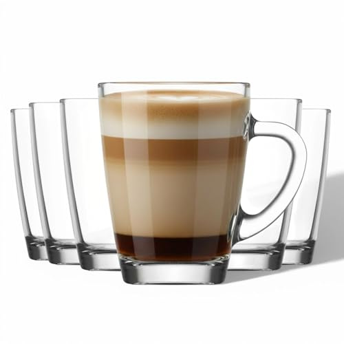 vienberg Vega Teegläser mit Henkel 6er Set (200ml) – Robuste Kaffeegläser & Glühweingläser – Spülmaschinenfest & Hitzebeständig – Mikrowellengeeignete Glastassen für Tee, Kakao & Cappuccino