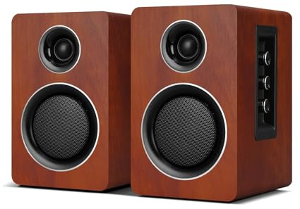Active Bookshelf Speakers, 60W, Bluetooth 5.3, USB-C, AUX/RCA, Brown